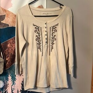 Coldwater Creek Cream Embellished 3/4 Sleeve Blouse
